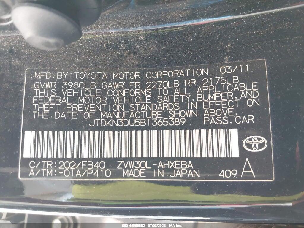 JTDKN3DU5B1365389 2011 TOYOTA PRIUS photo no. 9