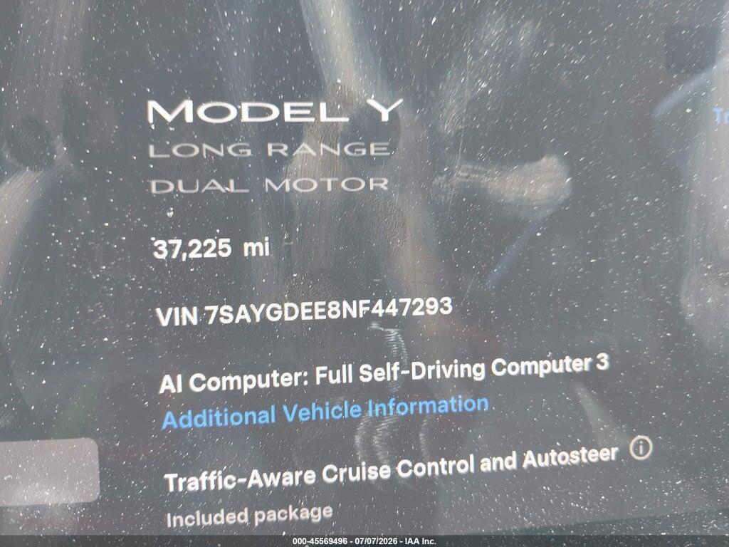 7SAYGDEE8NF447293 2022 TESLA MODEL Y photo no. 7