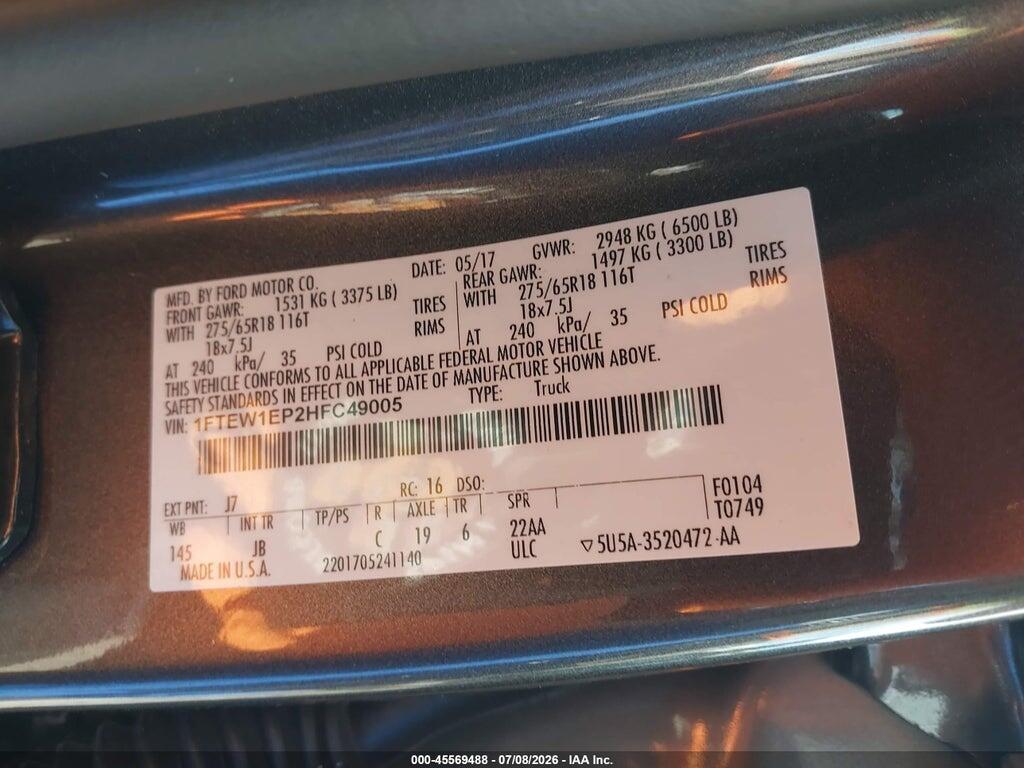 1FTEW1EP2HFC49005 2017 FORD F-150 photo no. 9