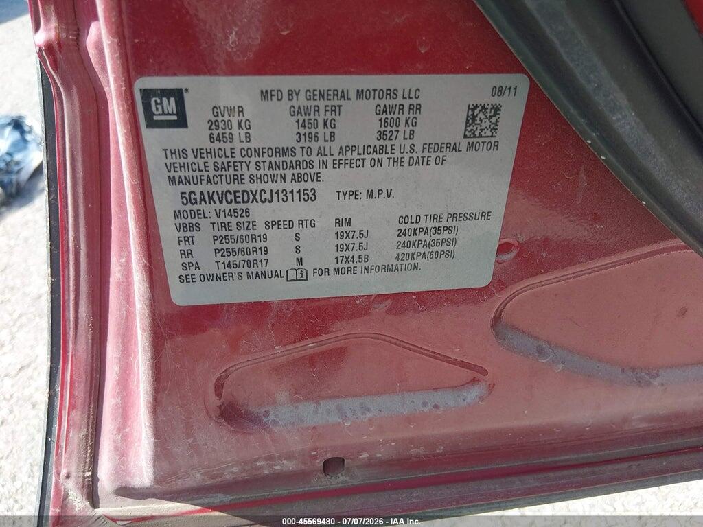 5GAKVCEDXCJ131153 2012 BUICK ENCLAVE photo no. 9