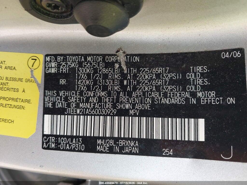 JTEEW21A560030929 2006 TOYOTA HIGHLANDER HYBRID photo no. 9