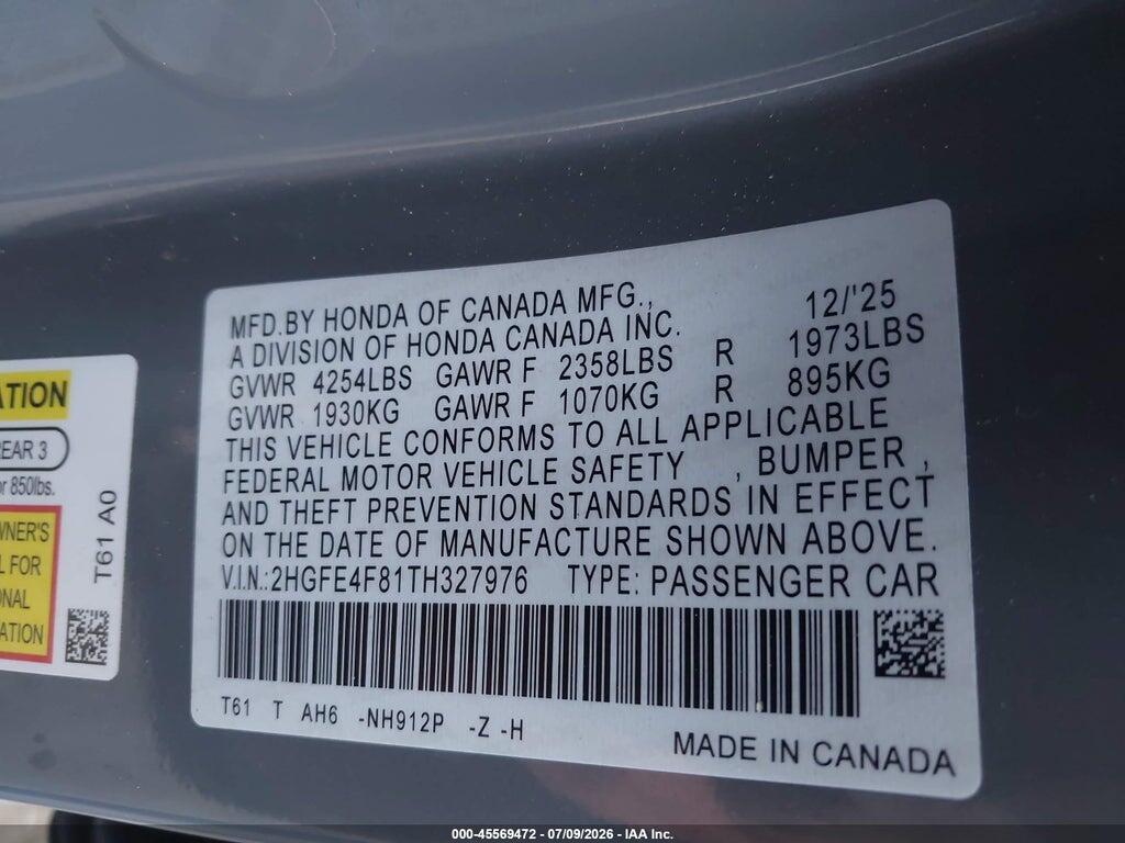 2HGFE4F81TH327976 2026 HONDA CIVIC HYBRID photo no. 9