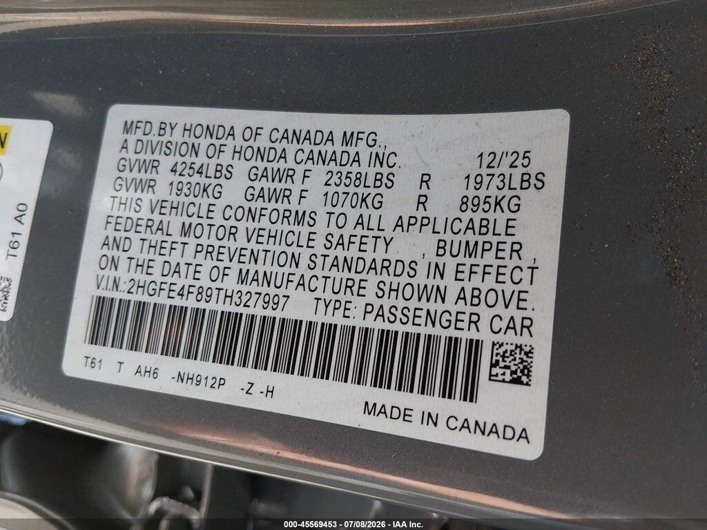 2HGFE4F89TH327997 2026 HONDA CIVIC HYBRID photo no. 9