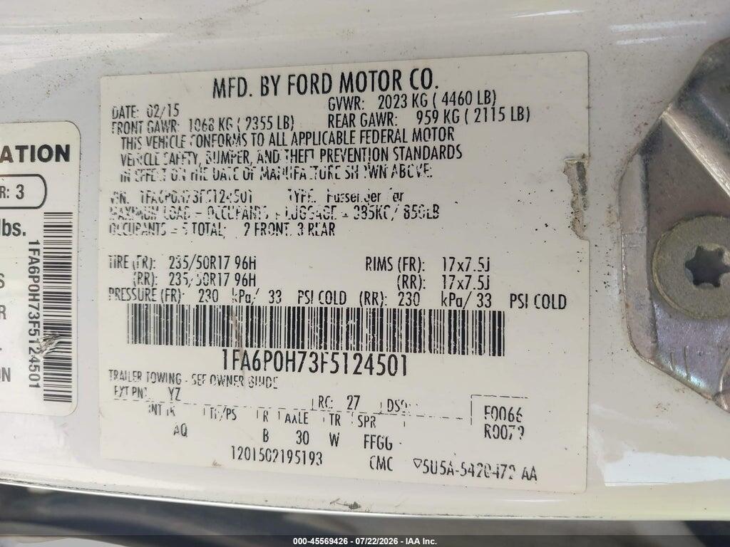 1FA6P0H73F5124501 2015 FORD FUSION photo no. 9