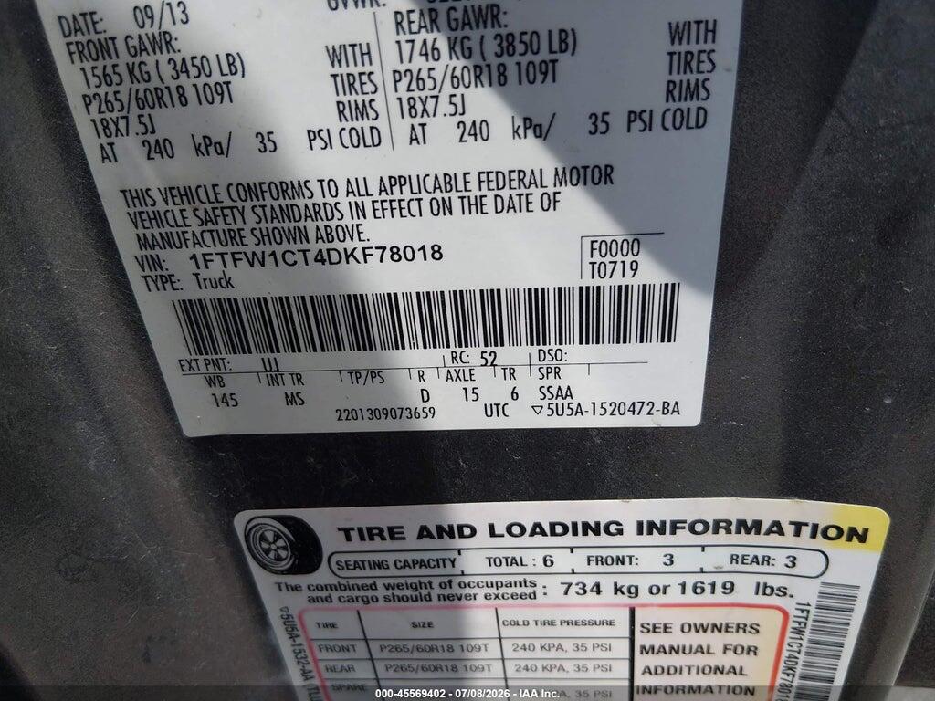 1FTFW1CT4DKF78018 2013 FORD F-150 photo no. 9