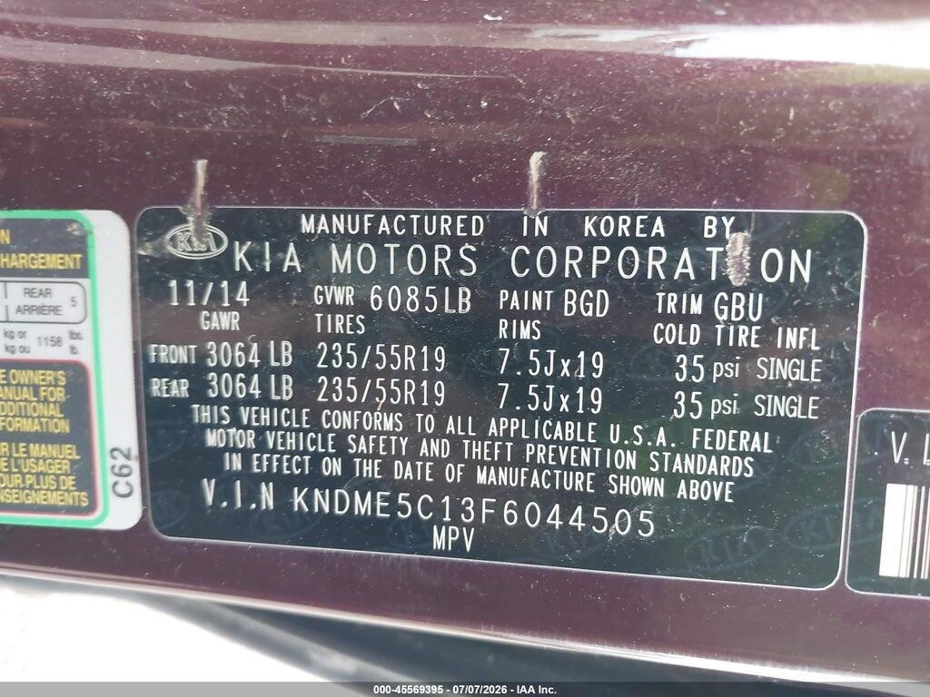 KNDME5C13F6044505 2015 KIA SEDONA photo no. 9
