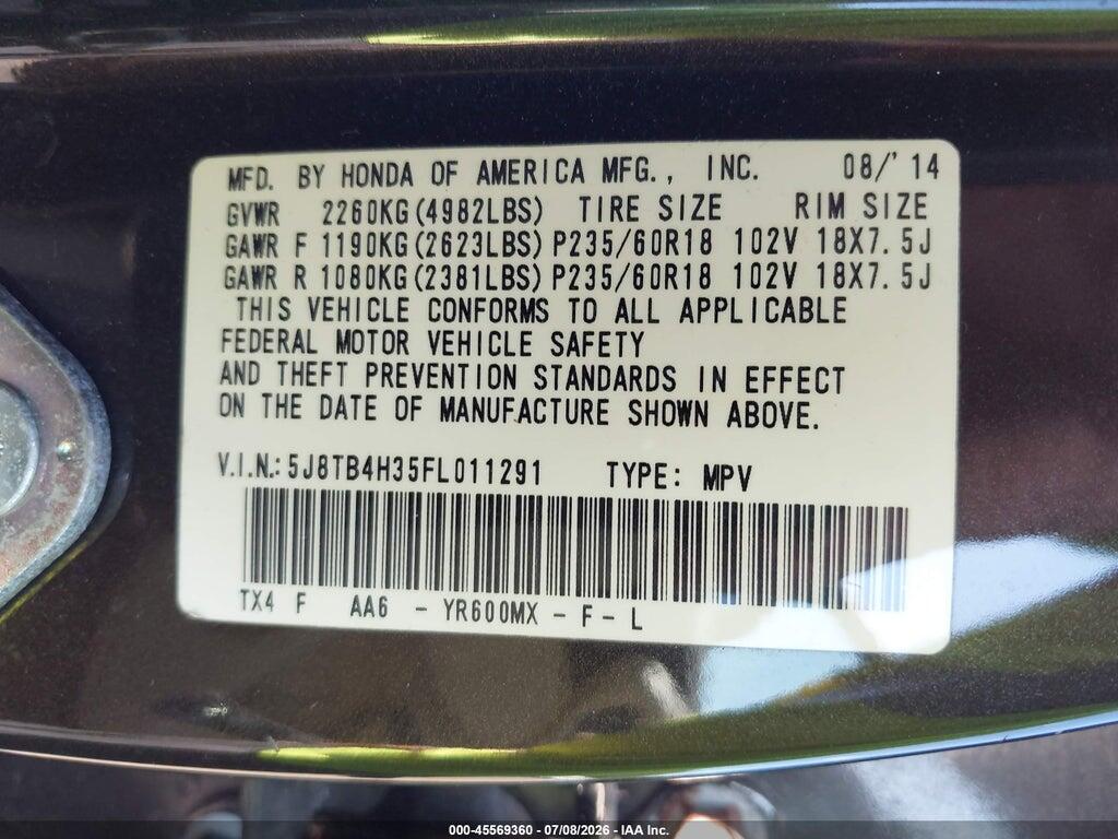 5J8TB4H35FL011291 2015 ACURA RDX photo no. 9