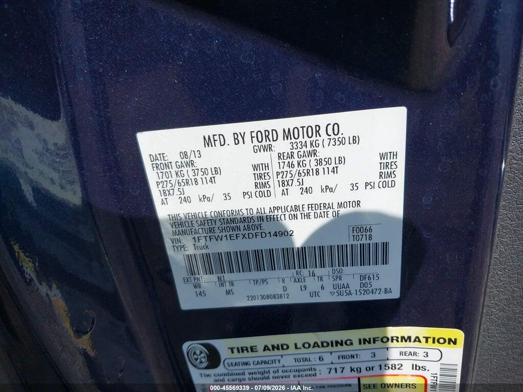 1FTFW1EFXDFD14902 2013 FORD F-150 photo no. 9