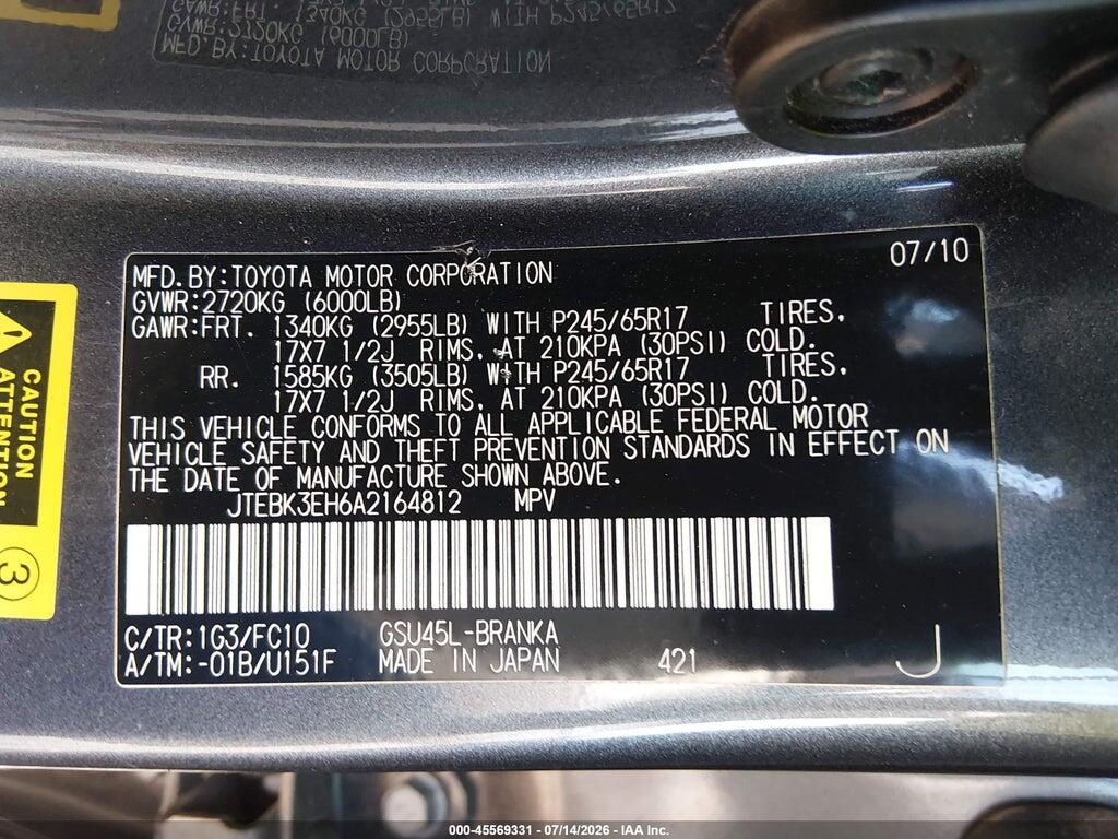 JTEBK3EH6A2164812 2010 TOYOTA HIGHLANDER photo no. 9