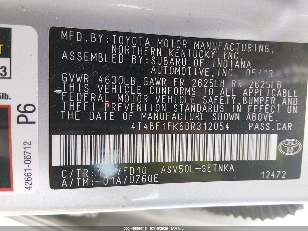 4T4BF1FK6DR312054 2013 TOYOTA CAMRY photo no. 9