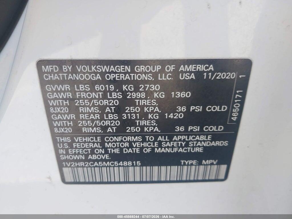 1V2HR2CA5MC548815 2021 VOLKSWAGEN ATLAS photo no. 9