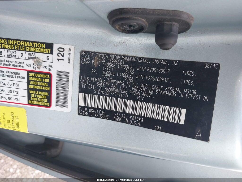 5TDYK3DC7FS644474 2015 TOYOTA SIENNA photo no. 9
