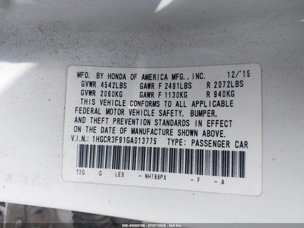 1HGCR3F91GA013775 2016 HONDA ACCORD photo no. 9