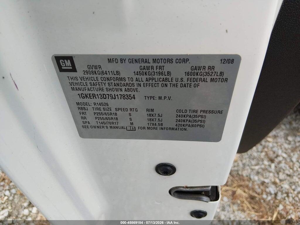 1GKER13D79J178354 2009 GMC ACADIA photo no. 9