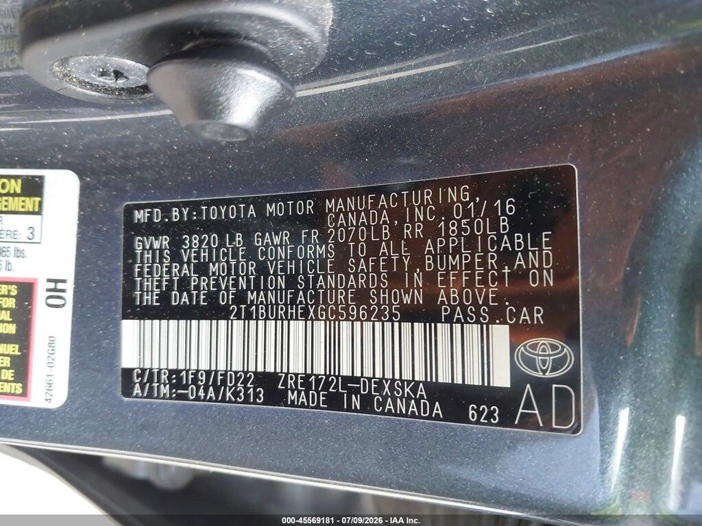 2T1BURHEXGC596235 2016 TOYOTA COROLLA photo no. 9