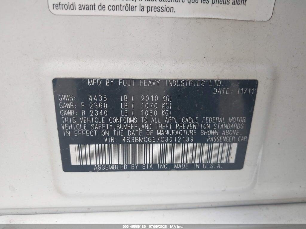 4S3BMCG67C3012139 2012 SUBARU LEGACY photo no. 9