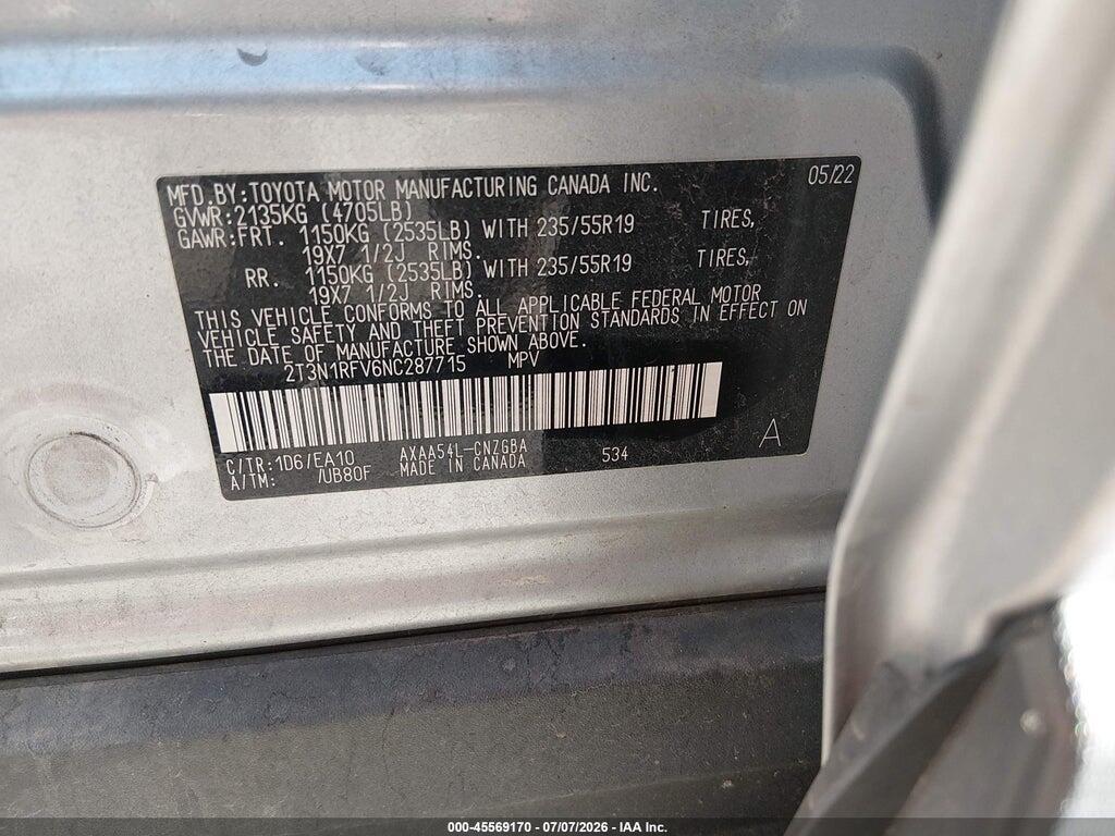 2T3N1RFV6NC287715 2022 TOYOTA RAV4 photo no. 9