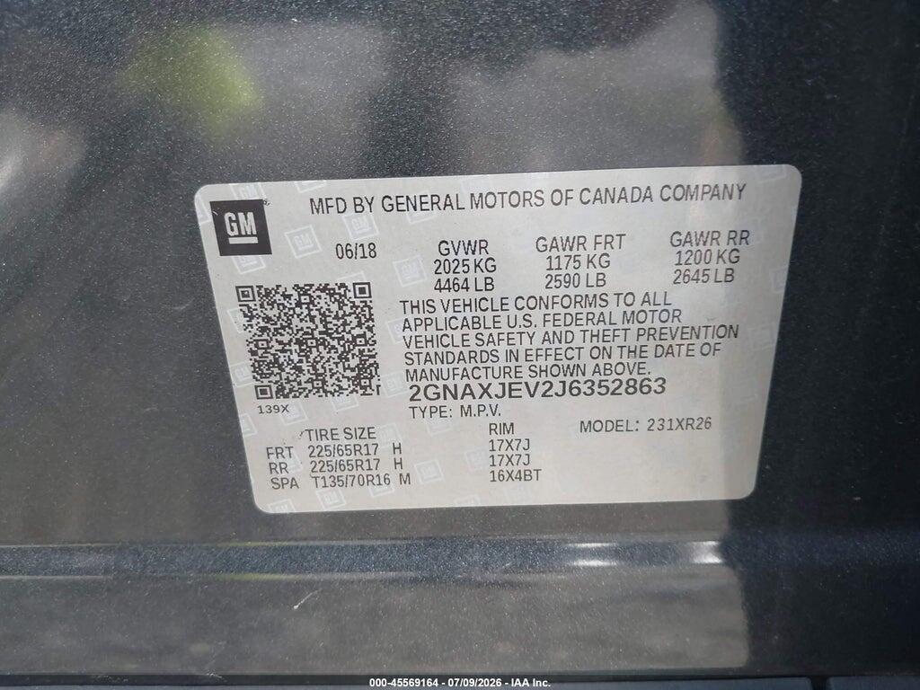 2GNAXJEV2J6352863 2018 CHEVROLET EQUINOX photo no. 9