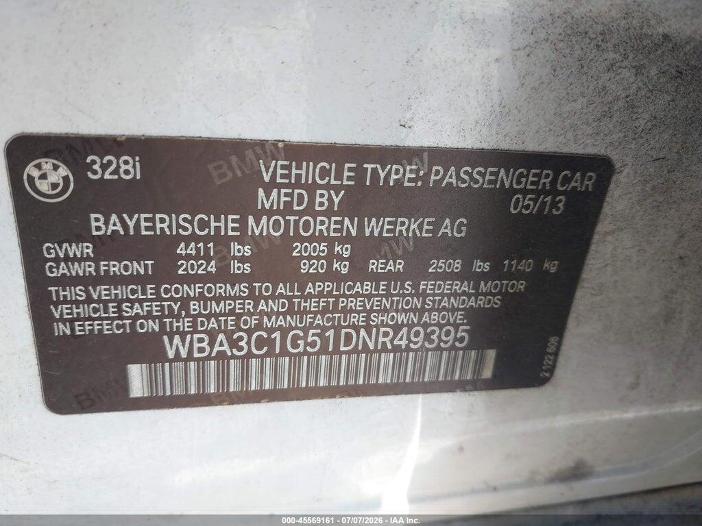WBA3C1G51DNR49395 2013 BMW 328I photo no. 9
