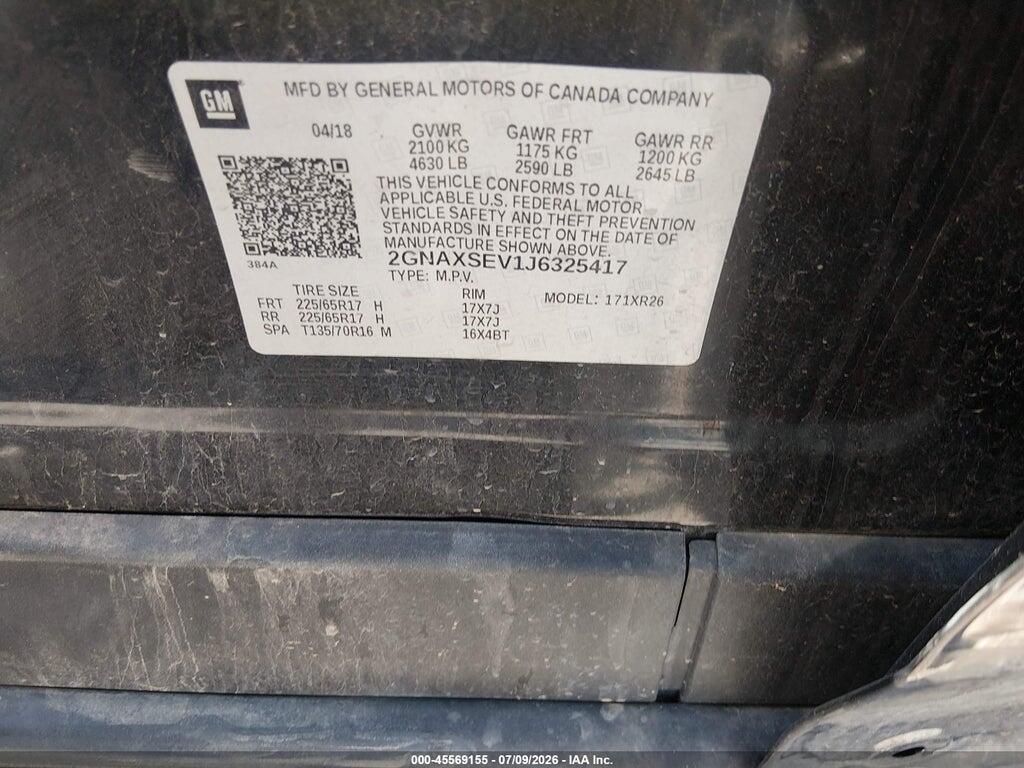 2GNAXSEV1J6325417 2018 CHEVROLET EQUINOX photo no. 9