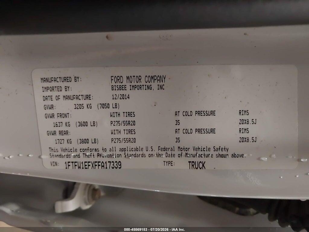 1FTFW1EFXFFA17339 2015 FORD F-150 photo no. 9