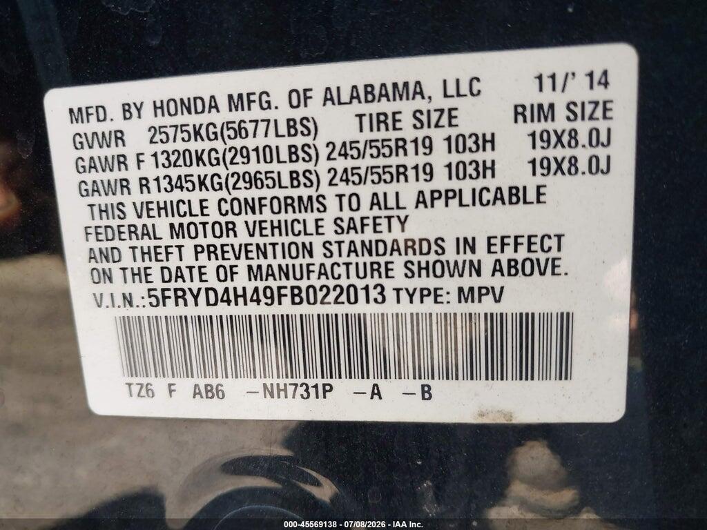 5FRYD4H49FB022013 2015 ACURA MDX photo no. 9