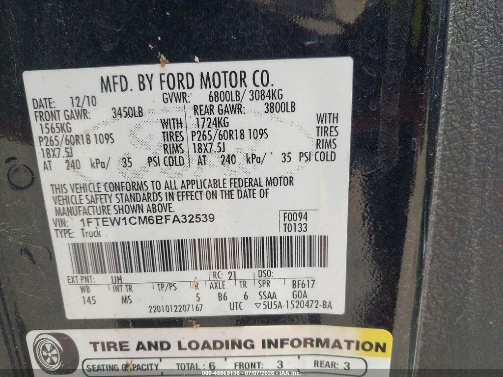1FTEW1CM6BFA32539 2011 FORD F-150 photo no. 9