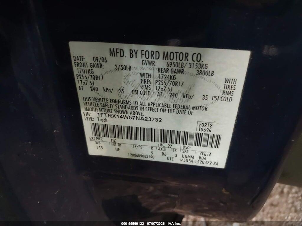 1FTRX14W57NA23732 2007 FORD F-150 photo no. 9