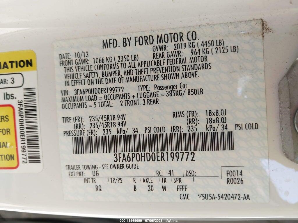 3FA6P0HD0ER199772 2014 FORD FUSION photo no. 9