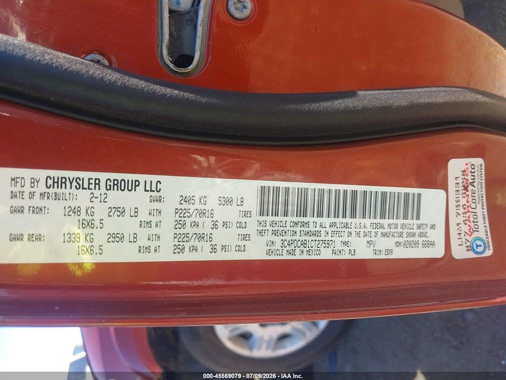 3C4PDCAB1CT275971 2012 DODGE JOURNEY photo no. 9