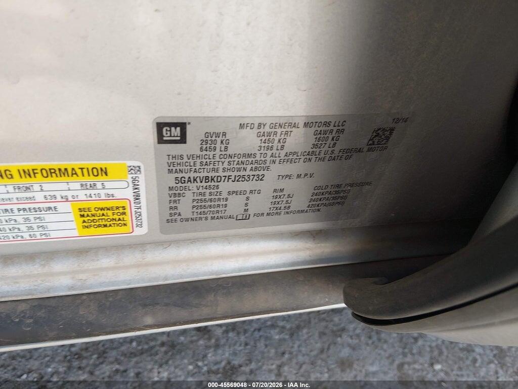 5GAKVBKD7FJ253732 2015 BUICK ENCLAVE photo no. 9