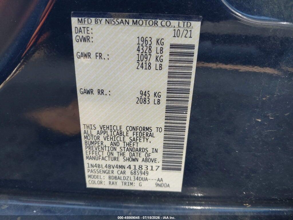 1N4BL4BV4MN418317 2021 NISSAN ALTIMA photo no. 9