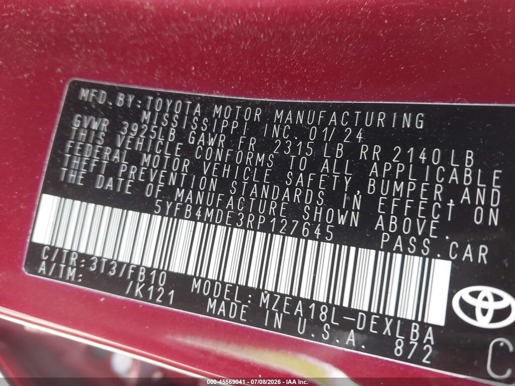 5YFB4MDE3RP127645 2024 TOYOTA COROLLA photo no. 9