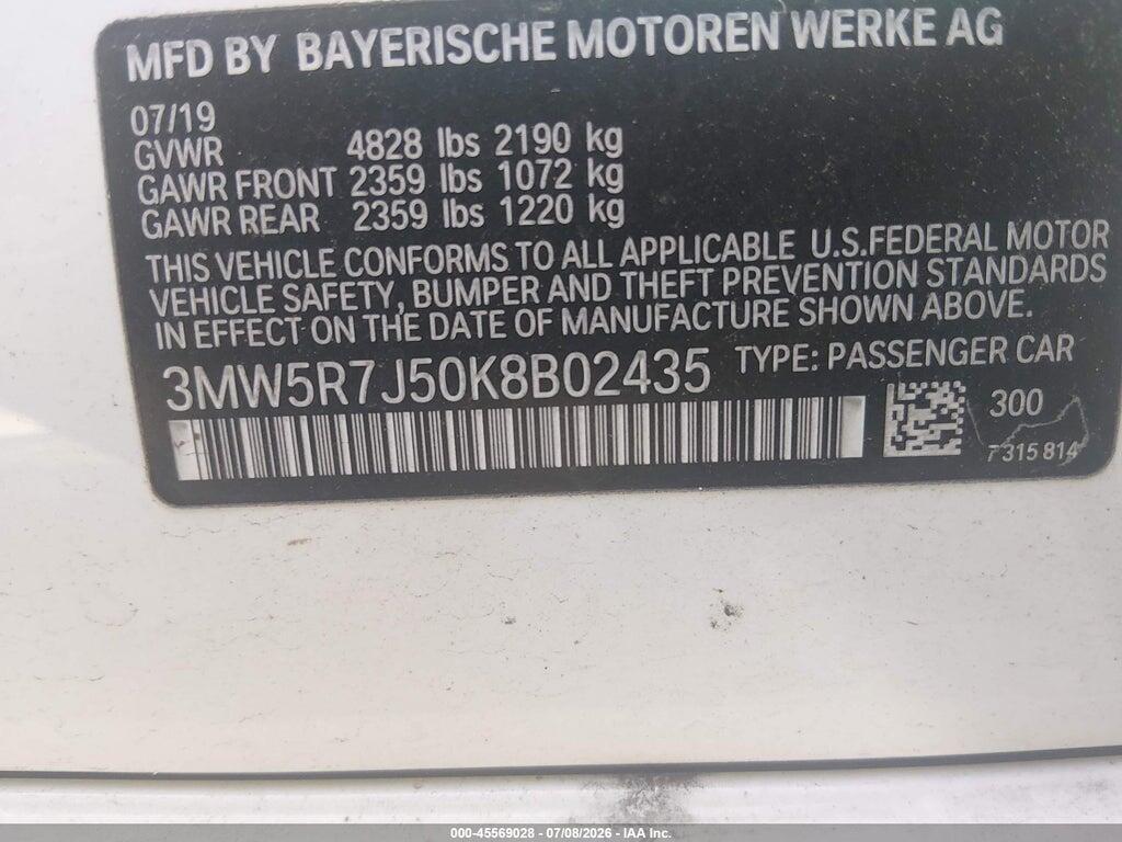 3MW5R7J50K8B02435 2019 BMW 330I photo no. 9