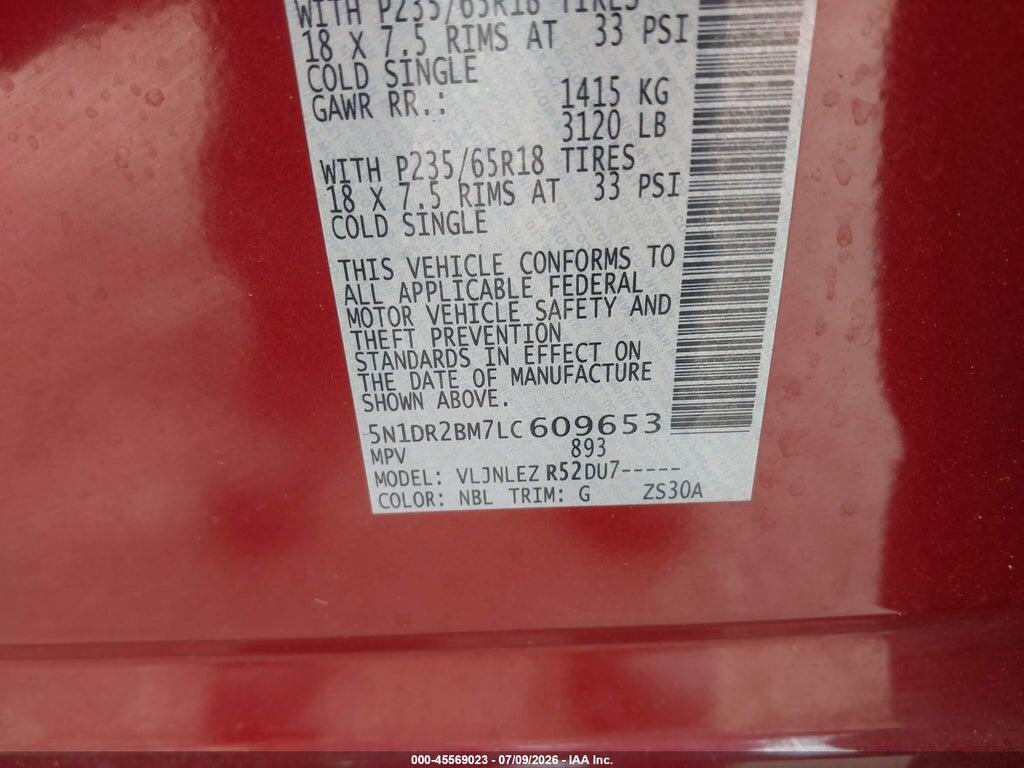 5N1DR2BM7LC609653 2020 NISSAN PATHFINDER photo no. 9