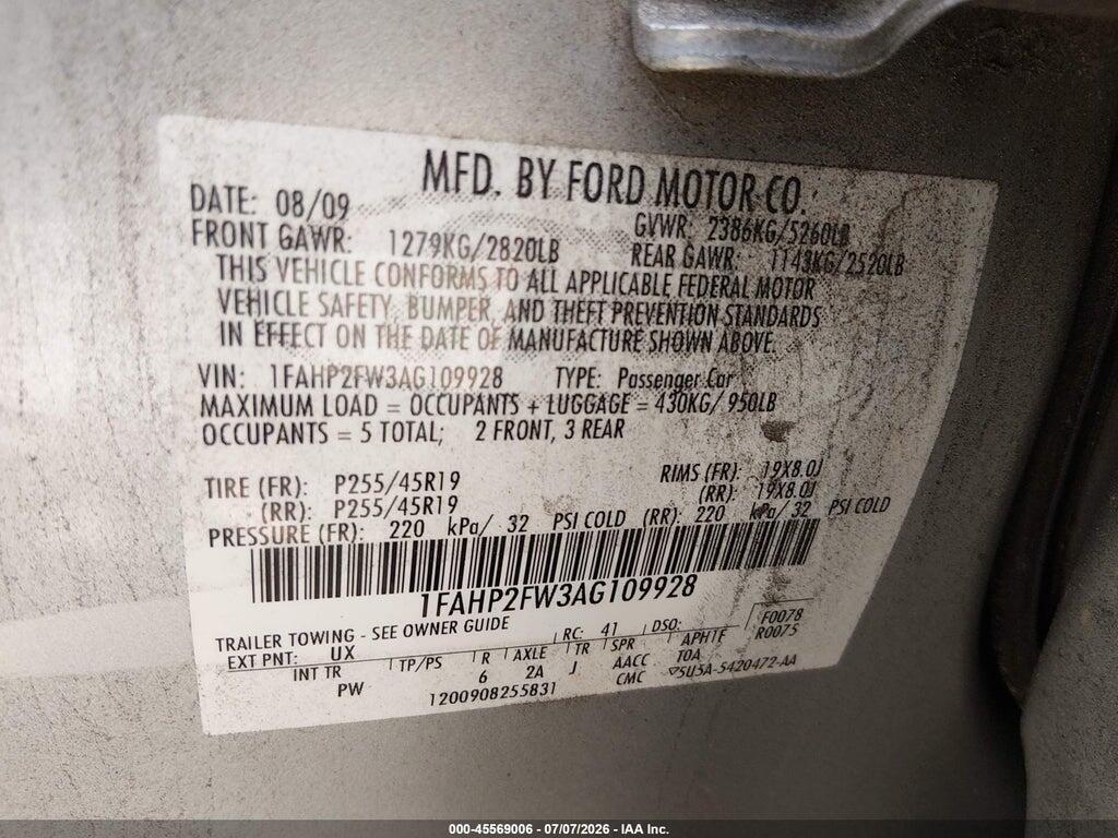 1FAHP2FW3AG109928 2010 FORD TAURUS photo no. 9