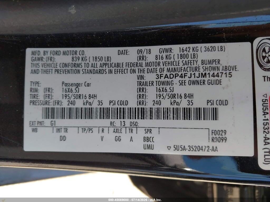 3FADP4FJ1JM144715 2018 FORD FIESTA photo no. 9