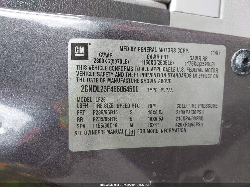 2CNDL23F486064500 2008 CHEVROLET EQUINOX photo no. 9