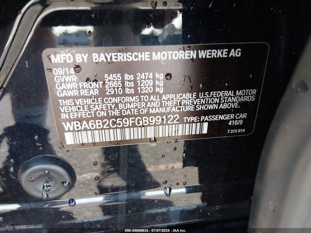 WBA6B2C59FGB99122 2015 BMW 650I GRAN COUPE photo no. 9