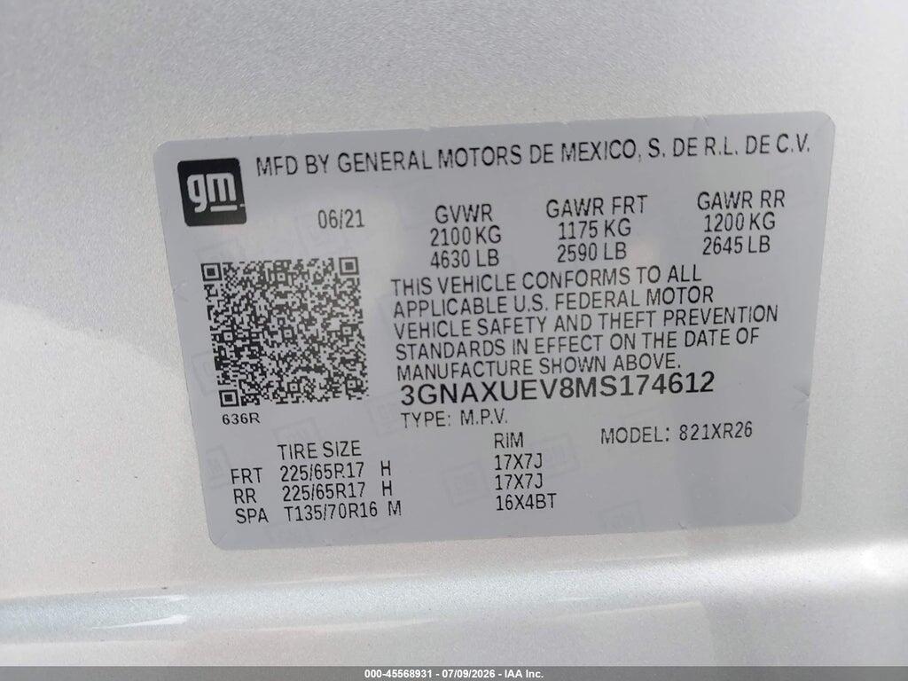 3GNAXUEV8MS174612 2021 CHEVROLET EQUINOX photo no. 9