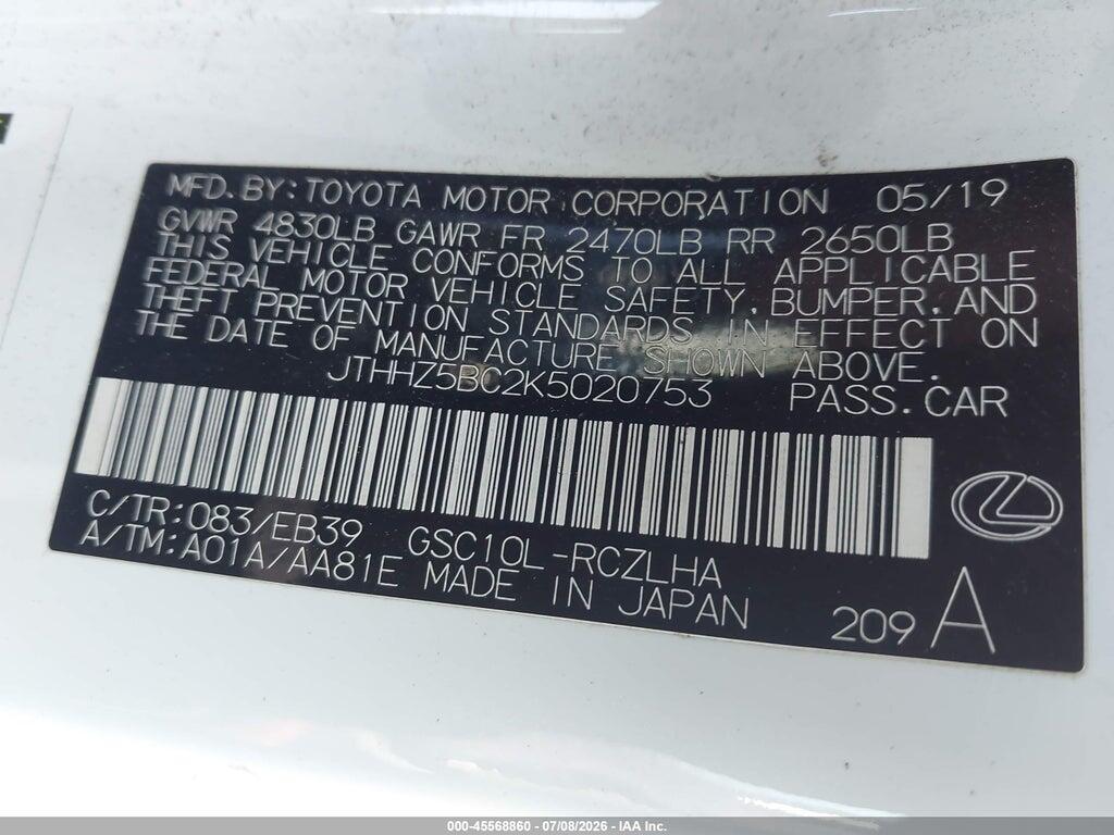 JTHHZ5BC2K5020753 2019 LEXUS RC 350 photo no. 9