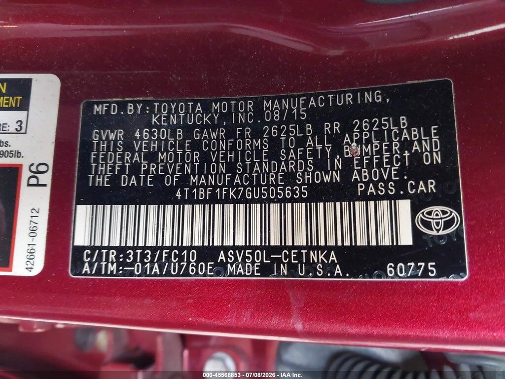 4T1BF1FK7GU505635 2016 TOYOTA CAMRY photo no. 9