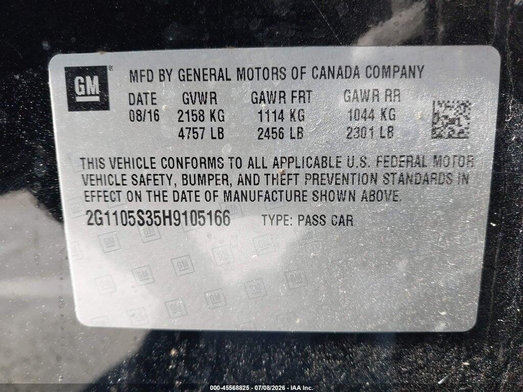 2G1105S35H9105166 2017 CHEVROLET IMPALA photo no. 9