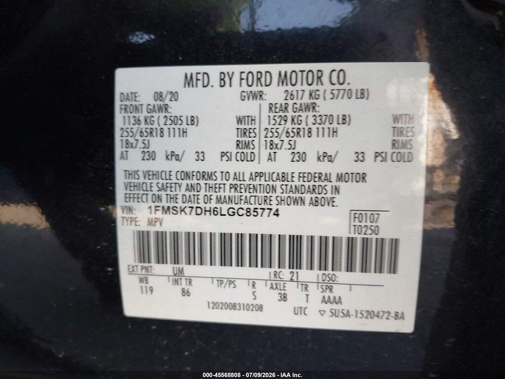 1FMSK7DH6LGC85774 2020 FORD EXPLORER photo no. 9