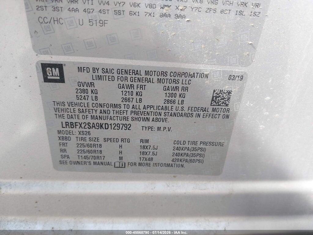 LRBFX2SA9KD129792 2019 BUICK ENVISION photo no. 9
