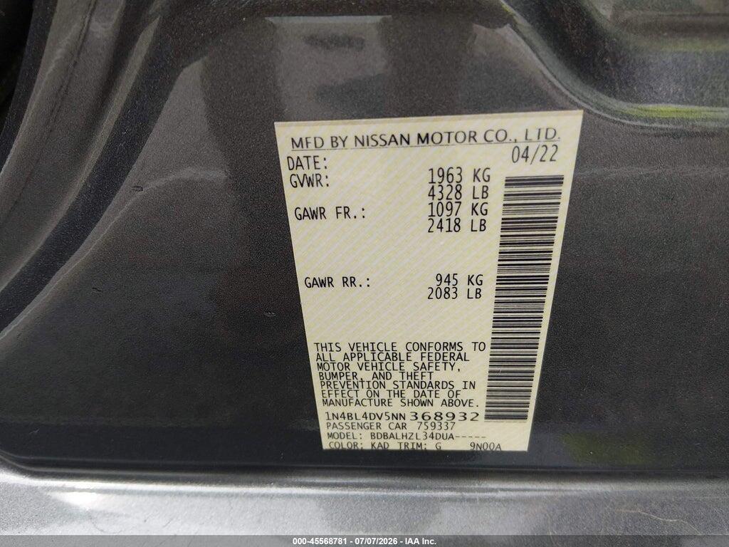 1N4BL4DV5NN368932 2022 NISSAN ALTIMA photo no. 9