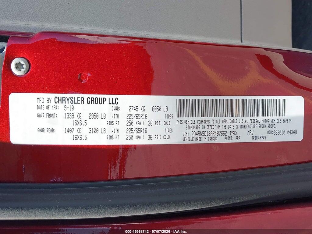 2D4RN5D18AR487662 2010 DODGE GRAND CARAVAN photo no. 9