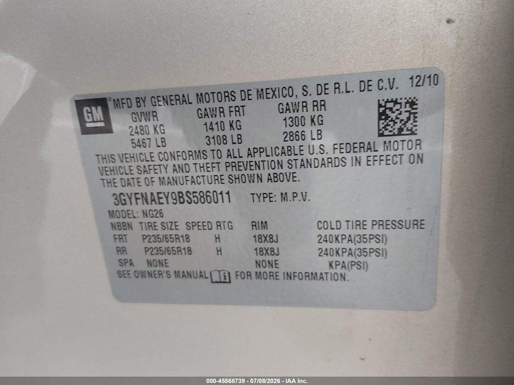 3GYFNAEY9BS586011 2011 CADILLAC SRX photo no. 9