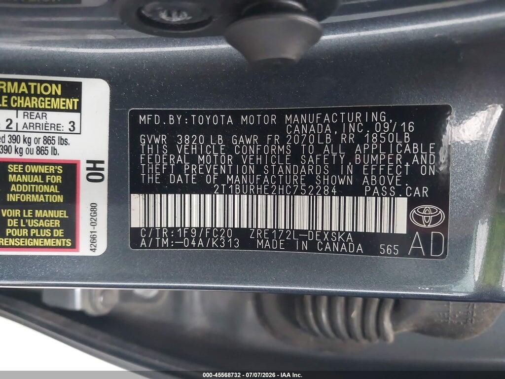2T1BURHE2HC752284 2017 TOYOTA COROLLA photo no. 9