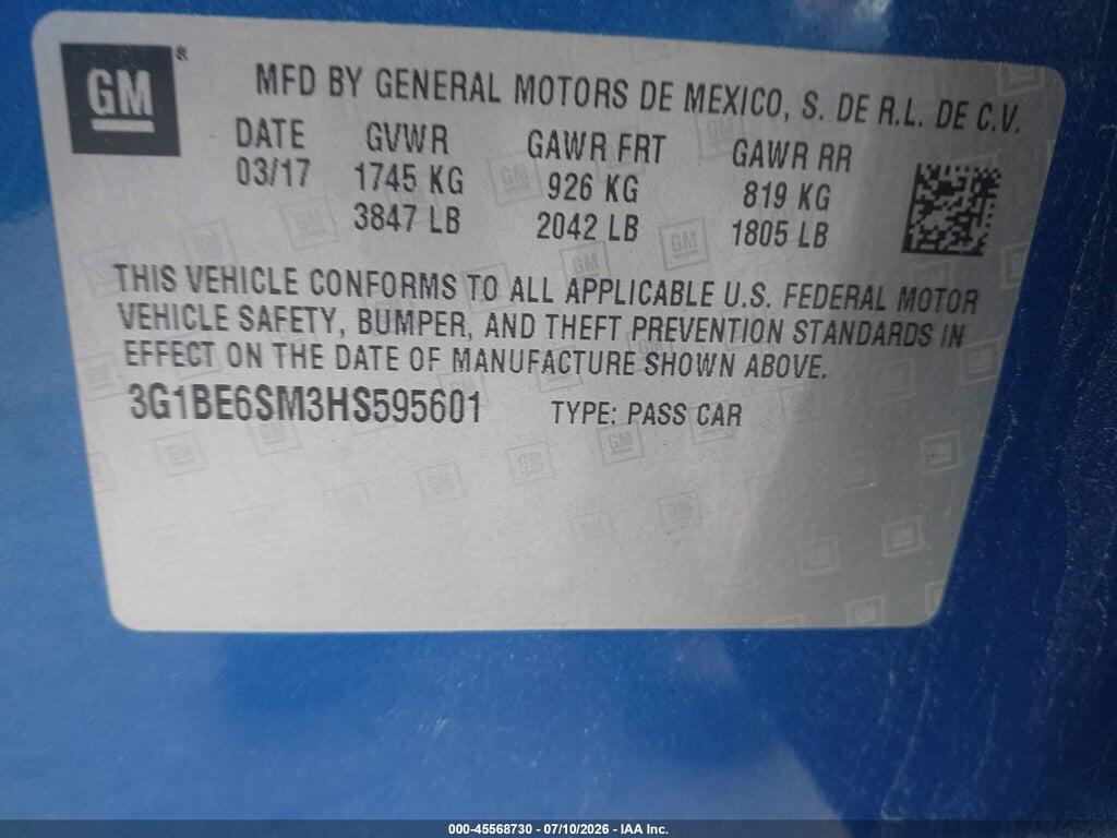 3G1BE6SM3HS595601 2017 CHEVROLET CRUZE photo no. 9
